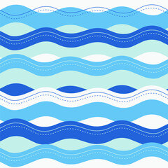 Sea waves, pattern seamless illustration. Vector, blue, ideal for swimsuit prints, bikinis. Summer, beach, ocean, water, simple and fun print. Replicable and stackable. Backdrop, background. childish