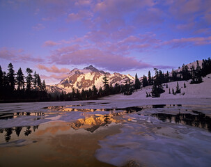 Washington State, Heather Meadows Recreation Area, Mt. Shuksan at Picture Lake, sunrise