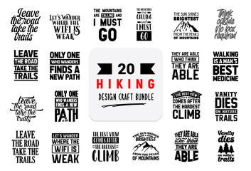 Craft design bundle with Hiking lettering quotes.