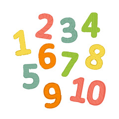 Counting from 1 to 10. Colorful numbers with texture. Cute set for cards, toppings, birthday decorations, kids activities and other designs