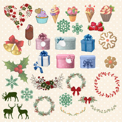 Decorative round floral frames from flowers. Collection of design elements. Vector illustration