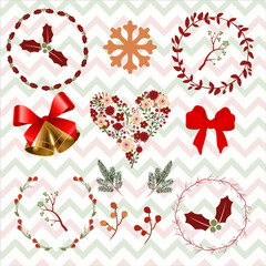 Decorative round floral frames from flowers. Collection of design elements. Vector illustration