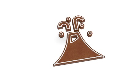 3d rendering of gingerbread symbol of volcano isolated on white background