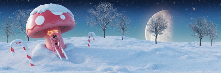 Winter Christmas Snowy Mushroom Scene