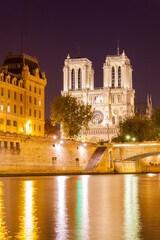 Fototapeta na wymiar Seine and Notre Dame de Paris at night
