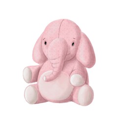 pink elephant toy, children's clipart, newborn illustration with cartoon character