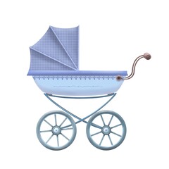 Fototapeta na wymiar blue baby stroller for boy, watercolor style illustration, newborn clipart