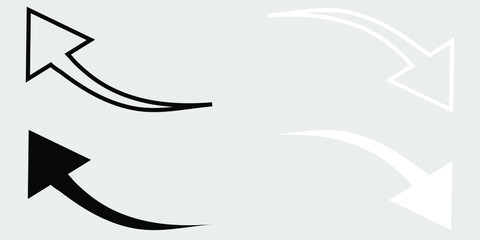 Bent arrow pointing right and left. Black and white curved arrow. Vector arrow sign symbol for your project. Isolated on a white and black background