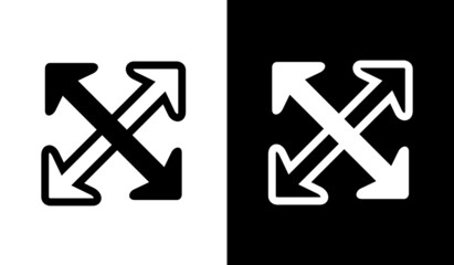 Black and white double arrows. Two side arrow. Vector arrow icon. Isolated on a white and black background