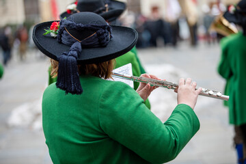 Flutist playing in the city of Vienna, Austria