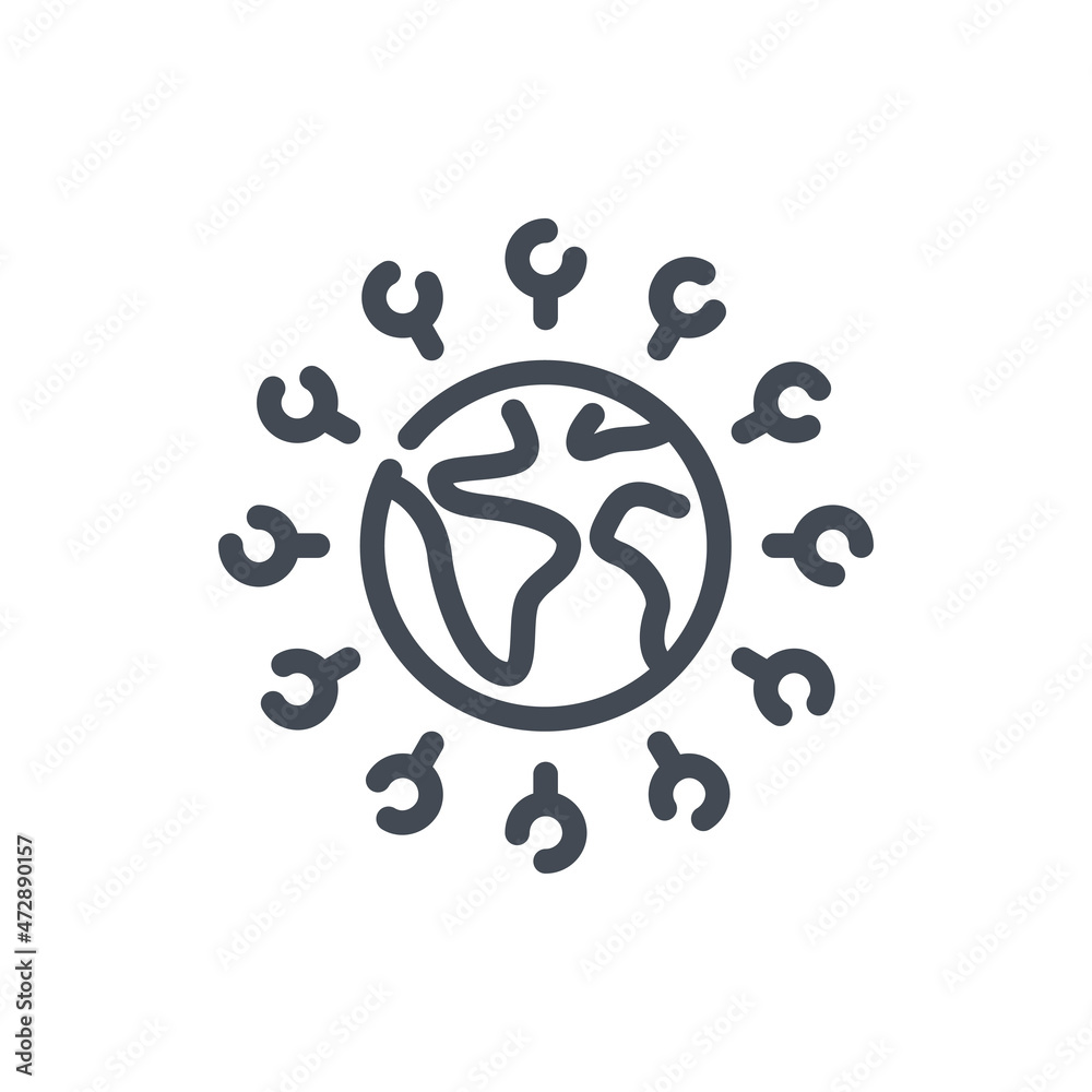 Poster planet earth with location pointers line icon. globe connection vector outline sign.
