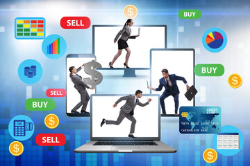 Online currency trading concept with business people