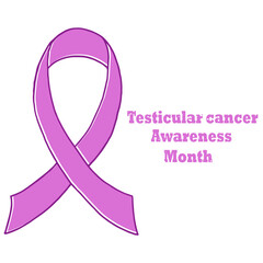 Vector poster for Testicular Cancer Awareness annual initiative, orchid ribbon and text upon white background. Cancer symbol