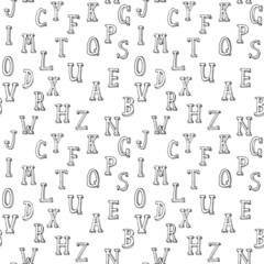 Alphabetical vector seamless pattern. 3d serif doodle font. Abc black and white pattern for backgrounds, wrapping paper, fabrics, packaging and other designs