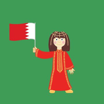 Bahrain National Day Girl with Flag