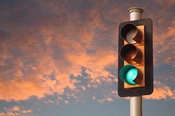 Traffic Light, Green Light, Sunset Sky