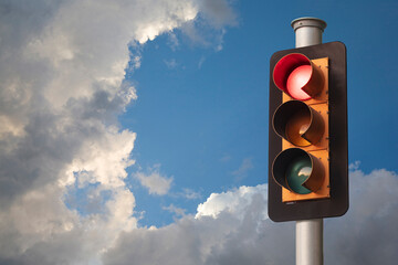 Traffic Light, Red Light, Stormy Sky
