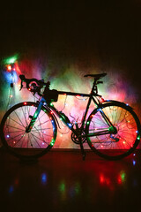 Bicycle decorated with Christmas lights