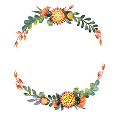 Summer wildflowers framing watercolor wreath