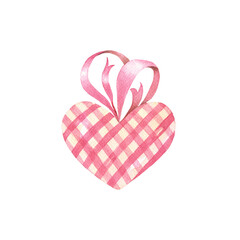 Watercolour hand drawn romantic heart. Vintage Valentine day element isolated.