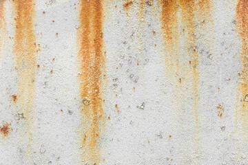 Old white worn metal with traces of dirty rust weathered background iron texture surface