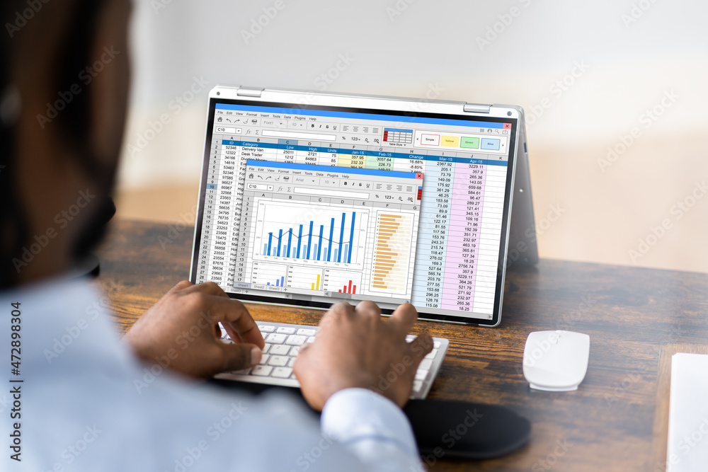 Poster financial analyst using spreadsheet software