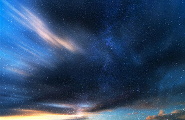  Beautiful fantastic night sky with long exposure clouds.