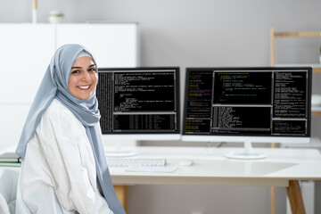 Programmer Woman Wearing Hijab Working