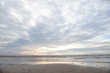 Beautiful seascape shore view with sand and Baltic sea.