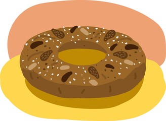 Bolo rainha natal portuguese christmas king cake. Queen cake vector illustration. Bolo rei, rosca de reyes