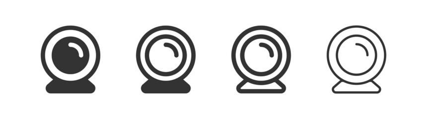 Webcam icon, set. Web cam symbol. Black and line web video camera in vector flat