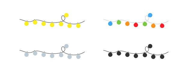 Christmas light. Xmas garland. Holiday bulb string. Christmas tree ball in vector flat
