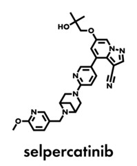 Selpercatinib cancer drug molecule. Skeletal formula.