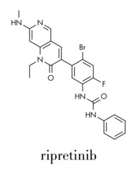 Ripretinib cancer drug molecule. Skeletal formula.