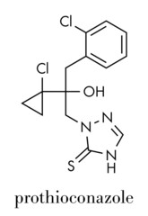 Fototapeta na wymiar Prothioconazole fungicide molecule. Skeletal formula.