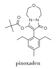Pinoxaden herbicide molecule. Skeletal formula.