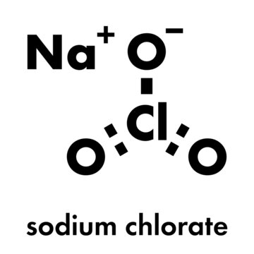 Sodium chlorate salt, chemical structure. Skeletal formula.