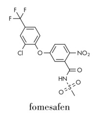 Fomesafen herbicide molecule. Skeletal formula.