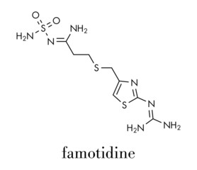 Famotidine drug molecule. Skeletal formula.