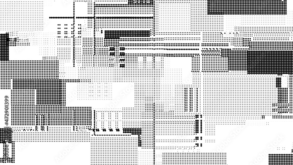 Fototapete Corrupted network or connection. Computer matrix. Futuristic cyber background of particles. Big data. Abstract technology science background. Vector illustration.