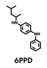 Fototapeta premium 6PPD rubber additive molecule. Toxic to salmon. Skeletal formula.