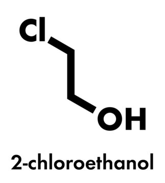 Ethylene chlorohydrin molecule. Side product formed during ethylene oxide sterilization. Skeletal formula.