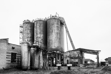 Fuel old chemical tank barrel oil in an industrial abandoned plant