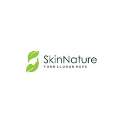 minimalist SkinNature face woman leaf logo design