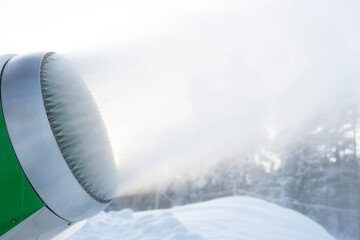 Close-up of nozzles of snow cannon