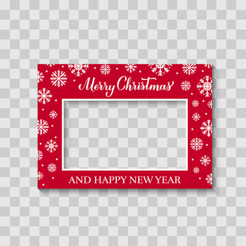 Merry Christmas photo booth frame on transparent background. Holidays party photobooth props. Vector template