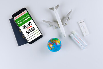 Health passport of vaccination certification in phone to certify that have been vaccinated of...