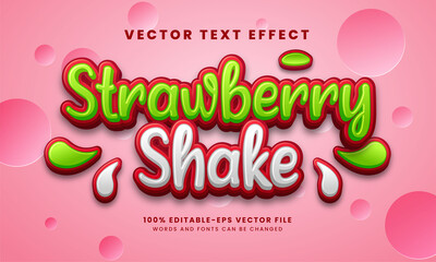 Strawberry shake 3D text effect. Editable text style, suitable for food product needs.