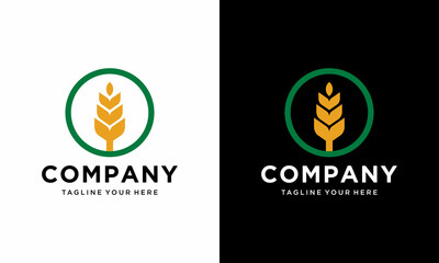 Obraz premium corn, grain crop vector circle logo concept illustration. organic logos. ecology logo. leaf logo. Bio. Nature organic logo. farm logo. Vector logo template. on a black and white background.