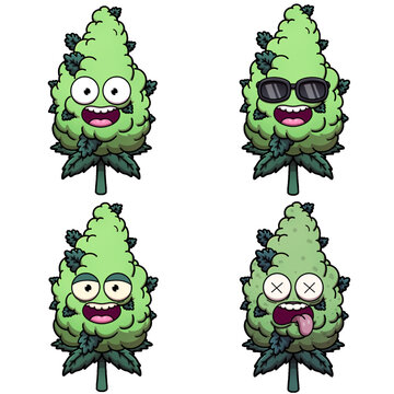 Funny Cartoon Weed Bud Characters Stock Vector | Adobe Stock